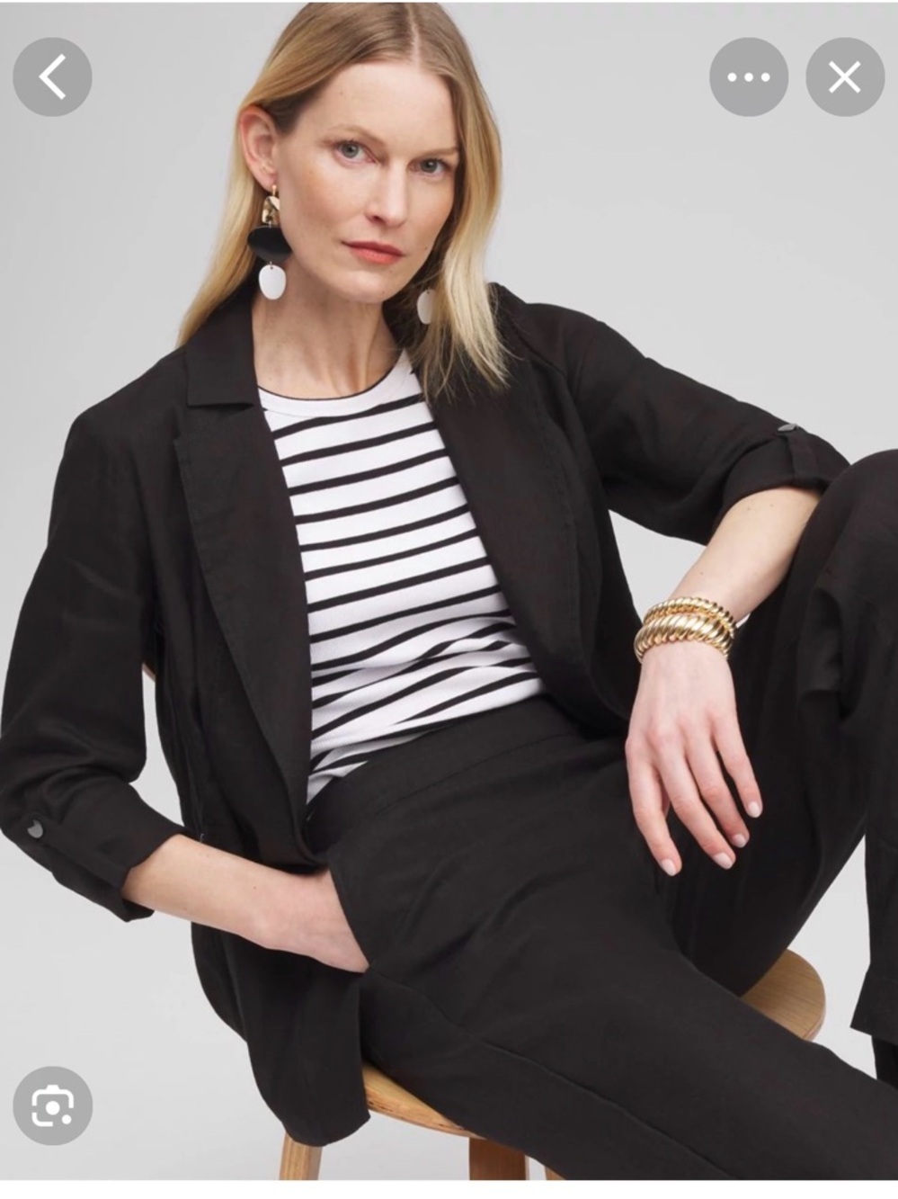 For Cynthia Black Open-Front Collarless Blazer - 3/4 Sleeves